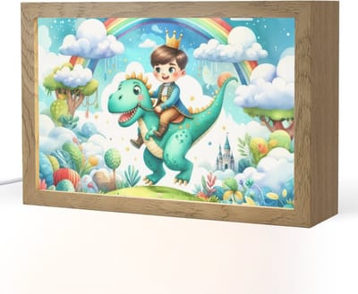 Nachtlampje 30x20 cm - Kinder lampje - Dino - Prins - Regenboog - Sprookjes - Tafellamp kinderkamer - Slaapkamer lamp - Bedlamp kinderen - Kinderlampje stopcontact - Wandlamp babykamer - Nachtlampjes