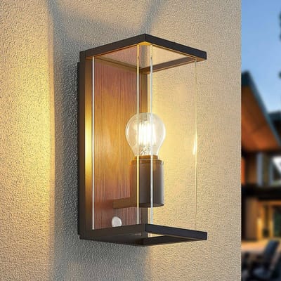 Lucande - Wandlampen buiten - 1licht - drukgegoten aluminium, SPC, glas - H: 29 cm - E27 - grafiet, helder, hout donker