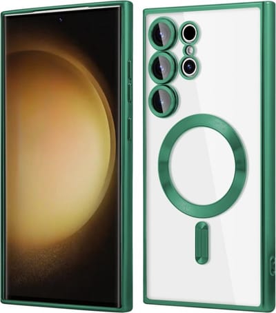 Telefoonhoesje Geschikt voor Samsung Galaxy S22 Ultra – Siliconen Hoes met Chroom – Compatibel met MagSafe – Geïntegreerde Camerabescherming – Groen – FuturiQ