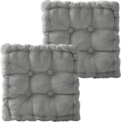 Zachte zitkussens voor buiten, set van 2, 40 x 40 cm, 8 cm dik, ideaal voor tuinstoelen, balkon en terras, machinewasbaar, lichtgrijs
