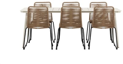 Lina tuinmeubelset tafel 90x200cm 6 stoelen Lindos bruin.