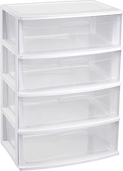 Ladekast/organizer met 4 lades wit/transparant - 40 x 56 x 80 cm - Ladekasten/organisers kantoor