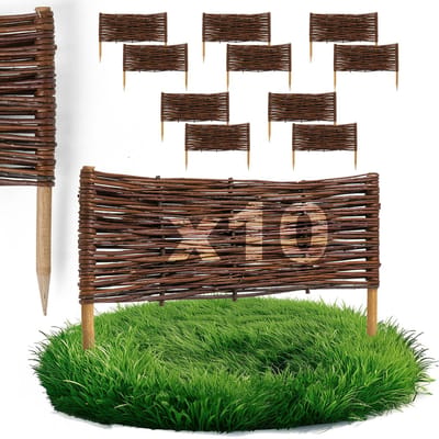 10 x BOGATECO bedrand van wilgenhout | 60 cm lang & 20 cm hoog | Houten schutting gazonrand | Wilgenhek insteekhekwerk