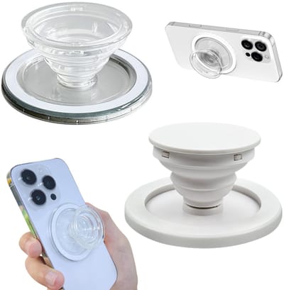 Set van 2 telefoonstandaards — Telefoongrepen — Magnetische houders — Uitschuifbare tabletstandaards — N52-magnetisme — Ingebouwde magnetische ring — Compatibel met diverse smartphones, tablets, e-readers (5,7 x 0,8 cm — Wit, Transparant)