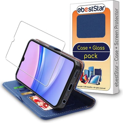 ebestStar - Hoes geschikt voor Samsung Galaxy A15, A15 5G, Wallet Etui, Book case hoesje, Donkerblauw + Gehard Glas