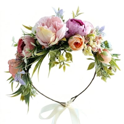 Roze groen kunstbloemen haarband bloemenkroon dames bohemian stijl haaraccessoire met rozen en bladeren