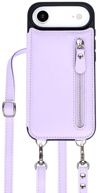 CaseBoutique Backcase hoesje geschikt voor iPhone 17 Air - Effen Lila - Kunstleer - Crossbody Hoesje Koord - Pasjeshouder voor 3 passen - Ritsvakje