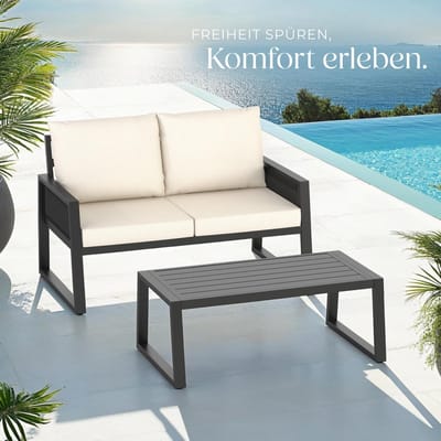 Loungeset Tuin 2 Personen tafel Aluminium Rope Design met Kussens 67x76,5x85 cm Balkon Loungemeubelset Weerbestendig – Modern Outdoor Set – Urbanhome