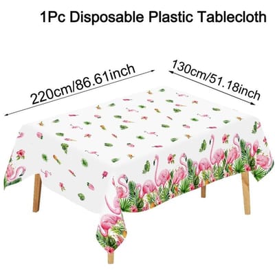 Housse de Table Fleur Flamant Rose Hawaïen Aloha Été Feuilles Tropicales Nappe en Plastique Joyeux Anniversaire Décorations Fête d'Été 60x90cm
