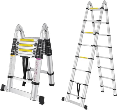 Telescopische Ladder - Inklapbare Ladder - Veilig Werken - Lichtgewicht Aluminium - 3.8 Meter - Zilver