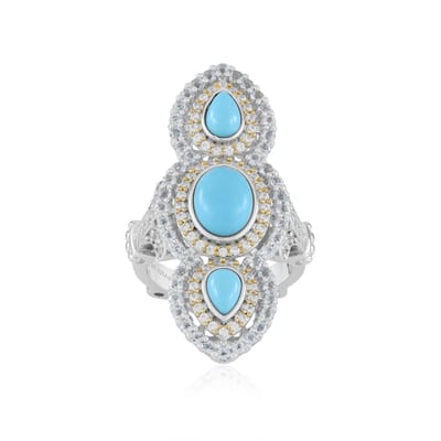 Cavill - Elegante Ring - 925 Sterling Zilver Gerhodineerd - Sleeping Beauty Turkoois Ovaal 1,33 ct - Topaas & Zirkon Accenten - Dallas Prince Design