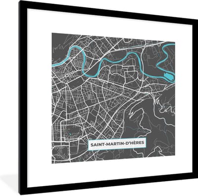 Fotolijst incl. Poster - Saint-Martin-D'Hères - Frankrijk - Plattegrond - Kaart - Stadskaart - 40x40 cm - Posterlijst