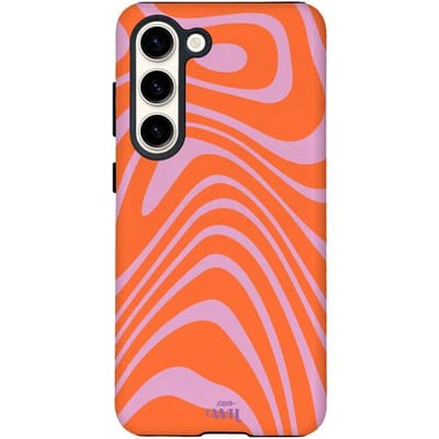 xoxo Wildhearts Boogie Wonderland Orange - Hoesje geschikt voor Samsung Galaxy S23 - Siliconen hoesje met dubbele beschermlaag - Luxe case - Stevige backcover - Golvenprint - Golvend patroon - golven - Oranje