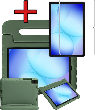 Hoesje - Geschikt voor Samsung Galaxy Tab A11 Plus / A9 Plus - Met Screenprotector - Kinderhoes - Shockproof Bumper - Kidsproof Case - Tablethoes - Kinder Hoes Cover - Donkergroen