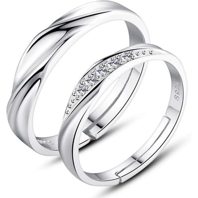 2 stuks Open Ring Set Modieuze Koperen Elegante Stijlvolle Koppel Open Ring Kit voor Feest Dating white