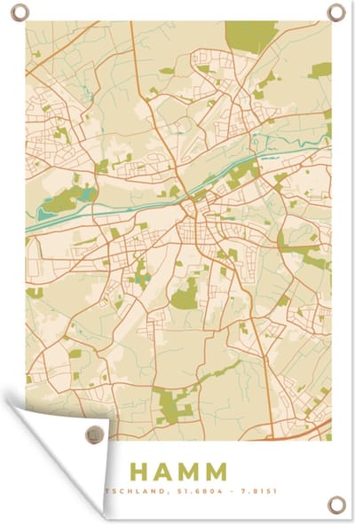 Muurdecoratie Kaart - Hamm - Vintage - Plattegrond - Stadskaart - 120x180 cm - Tuinposter - Tuindoek