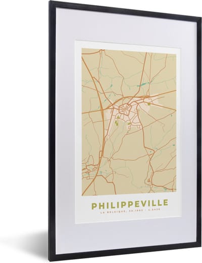 Fotolijst incl. Poster - Stadskaart - Plattegrond - Philippeville - Vintage - Kaart - 40x60 cm - Posterlijst
