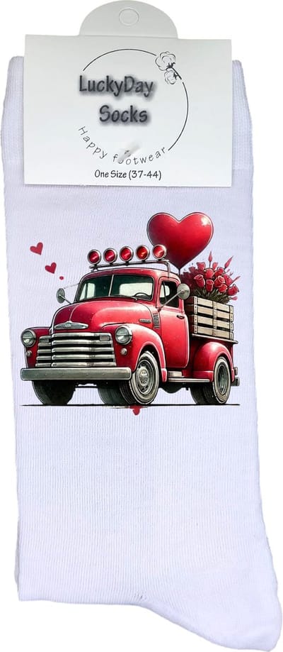 Hartjes Ballon - Valentijn Cadeau - Grappige sokken - Leuke sokken - Hem Haar sokken - Vrolijke sokken - Truck - Valentijn Cadeau - Vaderdag - Moederdag - Verjaardag cadeau - Kerst cadeau - Leuk cadeau - Valentijn sokken - Sokken maken Happy - Maat