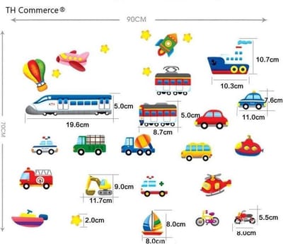 MUURSTICKER  - TREIN - AUTO - VOERTUIGEN-  WANDDECORATIE - KINDERKAMER - BABYKAMER - JONGEN - TH Commerce® - nr 7433