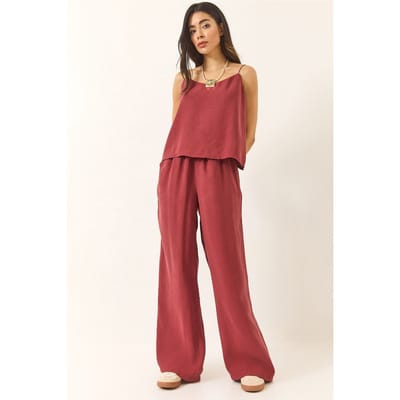 Mouwloze Camisole en Brede Pijp Broek Coördinatie Set