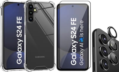 Hoesje geschikt voor Samsung Galaxy S24 FE - Screenprotector Volledig Dekkend Glas & Camera Protector - Shockproof Transparant