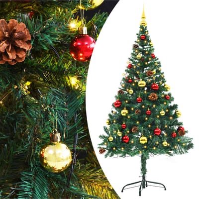 vidaXL - Kunstkerstboom - met - verlichting - en - kerstballen - 150 - cm - groen