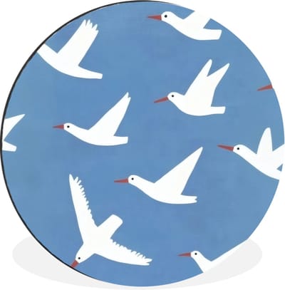 WallCircle - Wandcirkel - Muurcirkel - Vogels - Wit - Patroon - Aluminium - Dibond - 30x30 cm - Binnen en Buiten