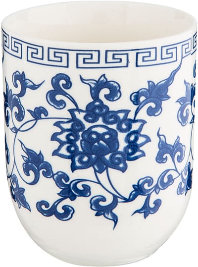 Clayre & Eef Mok set van 6 stuks 100 ml Blauw Porselein Rond Bloemen Theemok