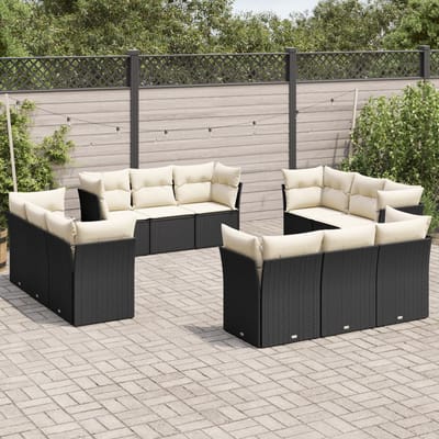 vidaXL - 12-delige - Loungeset - met - kussens - poly - rattan - zwart