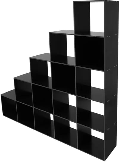 Opbergboekenkast Ladder Cube – Voor thuis en kantoor – L-vormige hoekplank met 15 compartimenten – Zwart design