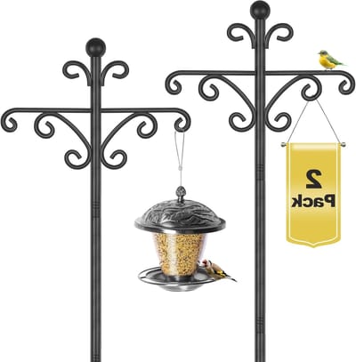 2-delige Vogelvoeder Post, 196 cm Vrijstaande Vogelvoeder Station voor Tuin, Sterke Metalen Haken voor Voeding en Decoratie, Geschikt voor Tuinieren en Vogels