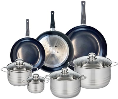 Set van 3 Kookpannen 24, 28 en 32 cm en 4 braadpannen 12, 16, 20 en 24 cm Elo Prima Glanzend