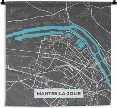 Wandkleed - Wanddoek - Mantes-la-Jolie - Plattegrond - Frankrijk - Kaart - Stadskaart - 180x180 cm - Wandtapijt