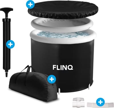 FlinQ Opblaasbaar Ijsbad - Ice Bath - Dompelbad voor Wim Hof Methode - Opvouwbaar Zitbad voor Volwassenen - Inclusief afdekhoes - Zwart