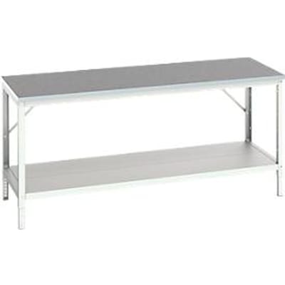 Bott verso werkbank, linoleumblad, met legbord, B 2000 x D 800 x H 780 - 930 mm, RAL 7035 lichtgrijs