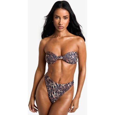 boohoo Dames Petite Swimwear Essentials Luipaard Bandeau Bikini Top | Brown | Maat: 6