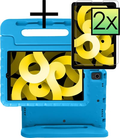 Hoes - Geschikt voor Apple iPad Air 5 (2022) - 10.9 inch - 5e Generatie - M1 - Met 2x Screenprotector - Kinderhoes Shockproof Bumper - Kidsproof Case - Tablet Hoesje - Kinder Cover - Blauw