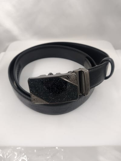 RR14-RB20.40a*120 : Leren riem zwart, krokodillenpatroon L120cm, H38mm, D4mm met antraciet metalen buckle Star Galaxy