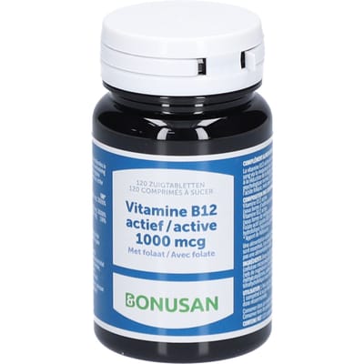 BONUSAN Actief Vitamine B12 1000 Complex – 120 Zuigtabletten – Methyl- & Adenosylcobalamine – Met Actief Folaat – Ondersteunt Energie, Zenuwstelsel en Rode Bloedcellen