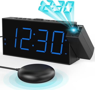 Projectie Wekker voor Slaapkamer met Trillende Functie voor Slechthorenden, 180° Projector, Dubbele Wekker en Dimmer