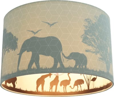 Olucia - SAFARI - Kinder Slaapkamer Plafondlamp - Groen - Geschikt voor Babykamer/Tienerkamer/Kinderkamer - Vorm: Cilinder