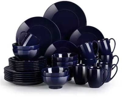 Serenico Serviesset Azzuro - 32 delig - 8 persoons - Donkerblauw - Dinerborden - Bordenset - Diepe borden - Ontbijtborden - Servies - Keukenservies