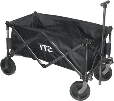 Opvouwbare handwagen - Draagkar Tuin - Vervoer Tuin Strand - Paraplu Netvakken - 100 kg draagkracht - Zwart