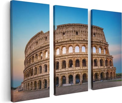 Artaza Canvas Schilderij Drieluik Colosseum in Rome met de Blauwe Lucht - 120x80 - Foto Op Canvas - Canvas Print