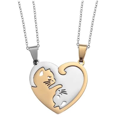 Hiden - Katten Hartjes Ketting - Vriendschapskettingen - Vriendschapsketting voor 2 - Relatieketting - Sieraden - Ketting Dames - Mode - Duo ketting