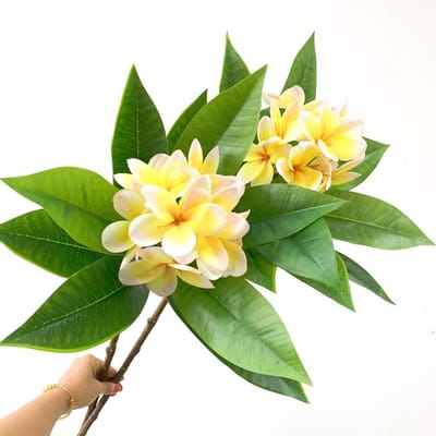 Dailygoods- Kunstbloemen 90 cm - Kunstmatige Frangipani Bloem - Levensechte Real Touch - PU Plumeria - Voor Bruiloft/Feest - Decoratie voor Binnen/Buiten - Nep Bloemen