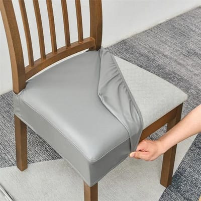 2 stuks/set PU Leer Stoelzithoezen Waterdicht Stretch Eetkamerstoel Slipcovers Elastische Zitkussenhoes voor Keuken Kantoor 2pieces gray