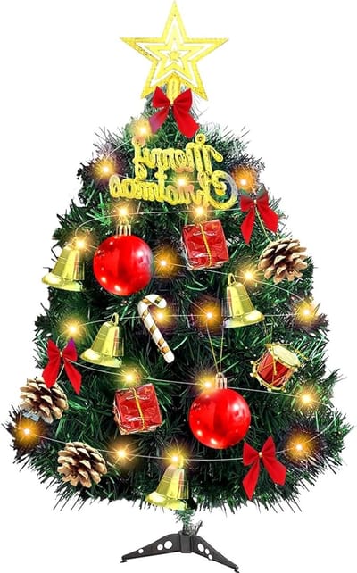 DIY Mini Kerstdecoratie Set met 14 Stuks, Inclusief LED Lichten, Kerstballen, Dennenappels en Klokken voor een Feestelijke Sfeer