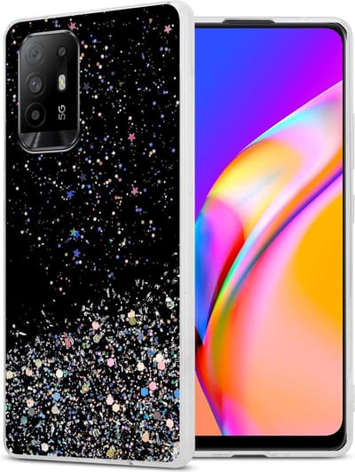 Cadorabo Hoesje geschikt voor Oppo A94 5G in Zwart met Glitter - Beschermhoes van flexibel TPU silicone met fonkelende glitters Case Cover Etui