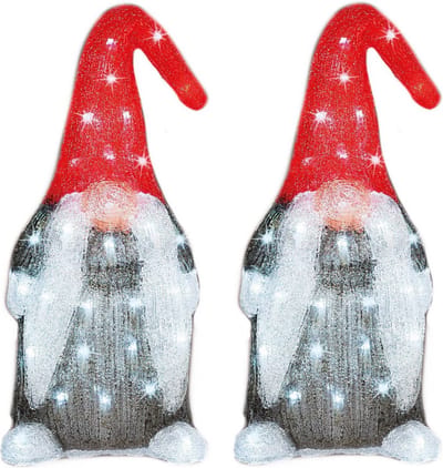 Set van 2x stuks kerstverlichting Led figuren voor buiten gnome/dwerg 19 x 22 x 44 cm met 60 lampjes helder wit